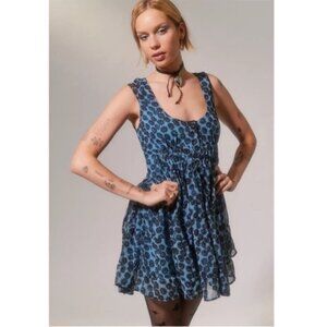 Urban Outfitters Justine Lace Up Back Mini Dress Blue Floral New Flowers Small